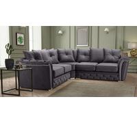 Luxury Grey Plush Velvet Chesterfield L Shape Corner Sofa - Scatter Back Sectional Sofa For Living Rooms 220X220 Cm