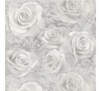 Luxury Grey Roses Silver Feature Wall Floral Wallpaper Stunning Look