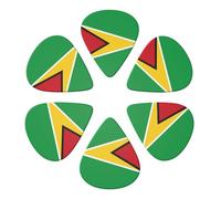 Luxury Guitar Picks 6 Pack National Flag Of Guyana, Thin, Medium, Heavy Gauges (0.46mm/0.71mm/0.96mm) For Electric Guitar, Acoustic Guitar, Bass & Mandolin