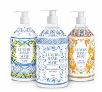 Luxury Hand Wash Gift Set - 3 x 500ml Luxury Hand Soap in Mediterranean Sea Salt, Sicilian Lemon & Orange Blossom | Elegant Pump Bottles for Bathroom & Kitchen | Moisturising & Refreshing Fragrances