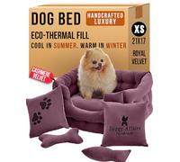 Luxury Handcrafted Dog Bed - Royal Chesterfield Couch for Dogs & Cats | Premium European Velvet, Calming Joint-Support Sanctuary | Lasts 5+ Years, 100+ Washes, Purple, Size: XS