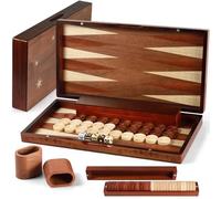 Luxury Handcrafted Wooden Backgammon Set - 16'' Large Folding Travel Board with Oversized Pieces & Storage Box, Premium Two-Player Strategy Game for Adults & Kids - Elegant Portable Gift Set