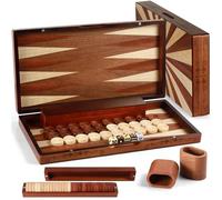 Luxury Handcrafted Wooden Backgammon Set - 16'' Large Folding Travel Board with Oversized Pieces & Storage Box, Premium Two-Player Strategy Game for Adults & Kids - Elegant Portable Gift Set