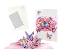 Luxury Handmade 3D Pop Up Card: Butterfly & Flowers Birthday Card for Mum, Daughter - Wedding Anniversary, Thank You Card with Magic Envelope (Butterfly B)