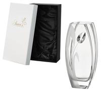 Luxury Handmade Glass Vase - Decorated with Large Premium Crystal, Etched Tulip Flower - ECO Satin Lined Gift Box - Diamond Collection - Clear Decorative Vase, H 26 cm (10.2 in)