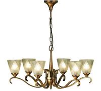 Luxury Hanging Ceiling Pendant Light Antique Brass Deco Glass 6 Lamp Chandelier