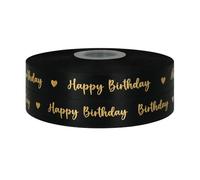 Luxury Happy Birthday Satin Ribbon 2m x 25mm for Cakes, Birthday Cakes Gift Wrap Wrapping Ribbon Cards Birthday Decorations Craft (Black & Gold Swirly)