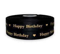 Luxury Happy Birthday Satin Ribbon 2m x 25mm for Cakes, Birthday Cakes Gift Wrap Wrapping Ribbon Cards Birthday Decorations Craft (Black & Gold Bold)