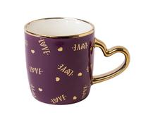Luxury Heart Handle Ceramic Mug 350ml Elegant Gold Trim Coffee & Tea Cup with Romantic Glossy Gift Mug for Valentine’s Day, Wedding or Anniversary Assorted Designs (Magneta)