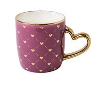 Luxury Heart Handle Ceramic Mug 350ml Elegant Gold Trim Coffee & Tea Cup with Romantic Glossy Gift Mug for Valentine’s Day, Wedding or Anniversary Assorted Designs (Mulberry)