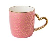 Luxury Heart Handle Ceramic Mug 350ml Elegant Gold Trim Coffee & Tea Cup with Romantic Glossy Gift Mug for Valentine’s Day, Wedding or Anniversary Assorted Designs (Cherry Blossom)