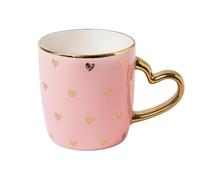 Luxury Heart Handle Ceramic Mug 350ml Elegant Gold Trim Coffee & Tea Cup with Romantic Glossy Gift Mug for Valentine’s Day, Wedding or Anniversary Assorted Designs (Light Pink)