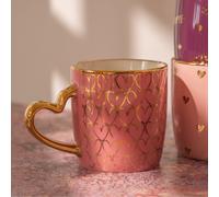 Luxury Heart Handle Ceramic Mug 350ml with Gold Detail & Romantic Print Assorted Styles