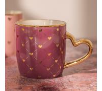Luxury Heart Handle Ceramic Mug 350ml with Gold Detail & Romantic Print Assorted Styles