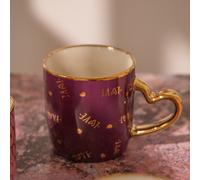 Luxury Heart Handle Ceramic Mug 350ml with Gold Detail & Romantic Print Assorted Styles
