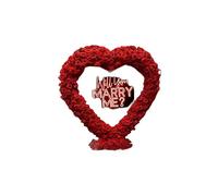 Luxury Heart-Shaped Red Rose Flower Wedding Arch Backdrop, Will You Marry Me Neon Sign, Proposal Decoration Stand with Floral Arrangement
