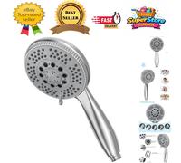 Shower Head with 5 Jets, Universal Adjustable Functions Hand Shower Head High Pressure ABS Chrome Shower Head with Self-Cleaning Silicone Nozzle and Ergonomic Handle