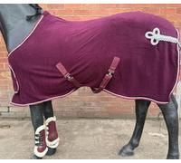 Luxury Horse Fleece Show Rug, Anti-Pill Fabric, Burgundy with Rose Gold Trim, Removable Chest Closure (Burgundy/Silver, 7'0")