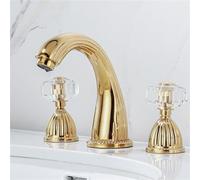 Luxury Hot Cold Deck Mounted Mixer Faucet for Bathtub Sink Vintage Elegant Bathroom Tap with Crystal Handles(Gold)