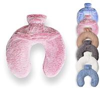 Luxury Hot Water Bottle with Faux Fur Cover, Soft Fluffy Neck U Shape Cosy Fleece, 1.8L Capacity (Soft Pink)
