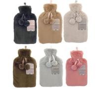 Luxury Hot Water Bottle with Super Soft Fluffy Cover - 2 Litre Capacity, Reusable Rubber Bottle with Faux Fur Knitted Design - Keeps You Warm & Cosy