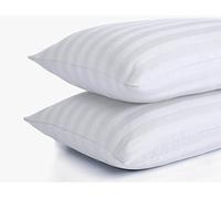 Luxury Housewife Pillowcases White Satin Stripe 2 Pack of Standard Zipped Pillow cases 50x75 cm Bed Pillow Covers, Non Iron Soft & Breathable (White, Pair (50 x 75) Stripe zip pillowcase)