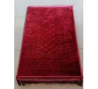 Luxury Islamic Prayer Mat for Men & Women, Embossed Thick Jute Musallah Rug with Scripture Black Foldable Portable Muslim Prayer Carpet with Compass & Beads, Soft Plush Travel Janamaz (Red)