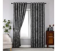 Luxury Jacquard Curtain Pair Eyelet Ring Top Pair Curtains Cushion Covers Windows & Door Curtains (Grey, 46″ x 72″ (116 x 183 cm))