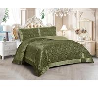 Luxury Jacquard Damask Bedspreads - Emilia Quilted Reversible Microfiber Bedspread Coverlet, Floral Embossed Bed Throw with 2 Pillowcases - Elegant Classic Bedroom Décor (Green, Super King)