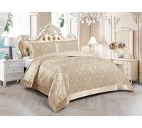 Luxury Jacquard Damask Bedspreads - Emilia Quilted Reversible Microfiber Bedspread Coverlet, Floral Embossed Bed Throw with 2 Pillowcases - Elegant Classic Bedroom Décor (Beige, Double)