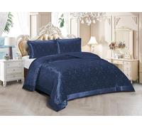 Luxury Jacquard Damask Bedspreads - Emilia Quilted Reversible Microfiber Bedspread Coverlet, Floral Embossed Bed Throw with 2 Pillowcases - Elegant Classic Bedroom Décor (Blue, Super King)