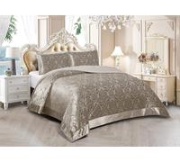 Luxury Jacquard Damask Bedspreads - Emilia Quilted Reversible Microfiber Bedspread Coverlet, Floral Embossed Bed Throw with 2 Pillowcases - Elegant Classic Bedroom Décor (Mink, Super King)