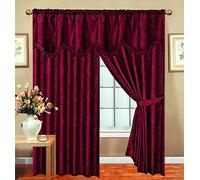 Luxury Jacquard Fully Lined Door & Window Curtains Heavy Pencil Pleat Malta Curtains With Tie Backs (Malta-Burgundy, 90" x 72")