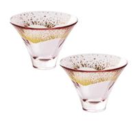 Luxury Japanese-Style Handcrafted Mt. Fuji Glass Sake Cups - Set of 2 - Pink 80ml | Gold Leaf Design | Japanese Style Traditional Sake Glass | Unique Gift & Drinkware