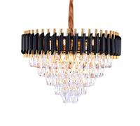 Luxury K9 Crystal Round Chandelier, Adjustable Height E14 Ceiling Light for Dining Room & Foyer, Modern Black Crystal Lamp - Elegant Indoor Decor