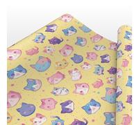 Luxury Kawaii Cats Wrapping Paper - Cute Pastel Cat Print in Pink, Purple & Blue on Yellow Background - Sheets or Rolls up to 6m - 100gsm FSC Certified Smooth Matte Gift Wrap - 2M