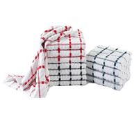 Luxury Kitchen Terry Tea Towels Pack of 12 - 100% Pure Cotton, Super Absorbent Soft Touch Dish Drying & Bar Cleaning Cloths, Stylish Check Design, Assorted Colours