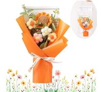 Luxury Knitted Sunflower Bouquet Orange Crochet Flowers with Bow Detail Handcrafted Gift Set for Women Mum All Occasions