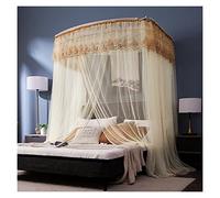 Luxury Lace Mosquito Net Canopy for 1.2m Bed - Elegant 4 Corner Princess Fly Screen with Floor Standing Design - Yellow Bed Curtain for Home & Kids' Rooms