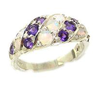 Luxury Ladies Solid Sterling Silver Natural Fiery Opal & Amethyst Band Ring - Size U