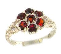 Luxury Ladies Solid Sterling Silver Natural Garnet Victorian Daisy Ring