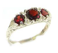 Luxury Ladies Solid Sterling Silver Natural Garnet Victorian Trilogy Ring