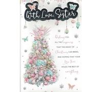 "Luxury Large Christmas Card for Sister - With Love Sister Design, 8-Page Insert, Glitter Finish, Sentimental Christmas & New Year Greeting Card"
