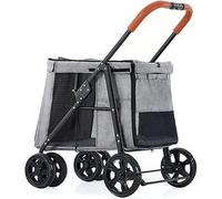 Luxury Large Dog Pram Stroller, Dog Strollers for Large Dogs Premium Pet Pram Pushchair 4 Wheel Pet Gear Pet Stroller for Cat, Dog and More, Foldable Carrier Strolling Cart(Grey a)