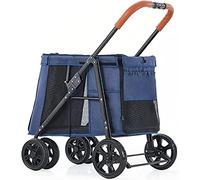 Luxury Large Dog Stroller Dog Strollers for Large Dogs Premium Pet Pram Pushchair 4 Wheel Pet Stroller for Cat Dog and More Foldable Carrier Strolling Cart (Grey) (Blue)