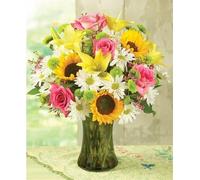 Luxury Large Fresh Pink Roses Sunflowers Lilies Daisies Bouquet - Perfect for any occasion - UK mainland delivery Only