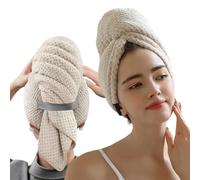 Luxury Large Hair Turban Towel for Women Girls, Quick Dry Super Absorbent Hair Drying Towel with Elastic Band, 100 x 60cm Soft and Anti Frizz Hair Turban Microfibre Towel for Wet Hair Long Thick Curly