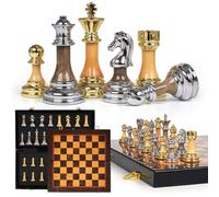 Luxury Large Metal & Acrylic Chess Set with Wooden Chess Board (17”) - Weighted Chess Pieces with 3.5” King, Foldable Tournament Chess Set for Adults and Kids, Professional Chess Game Set