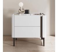 Luxury Leather Bedside Table with 2 Drawers Modern Wooden Nightstand Stylish End Table for Bedroom & Living Room Black Legs White Finish 40x40x50cm