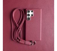 Luxury Leather Case For iPhone 16 15 11 13 12 14 Pro Max Strap Crossbody Lanyard Phone Cover Coque,Rose,For iPhone 15